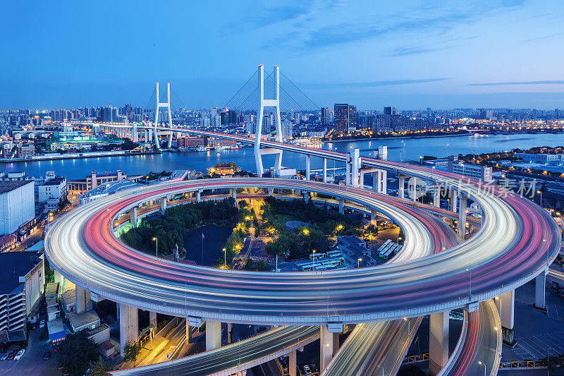 shanghai bridge at nighttime